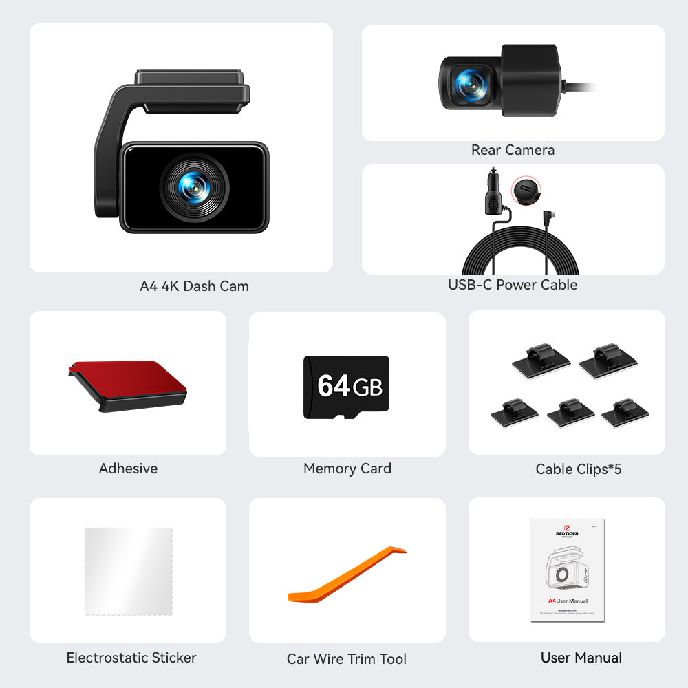 Redtiger A4 4K+1080P 5.8GHz WIFI Voice Control Dash Cam Hot Sales REDTIGER Official