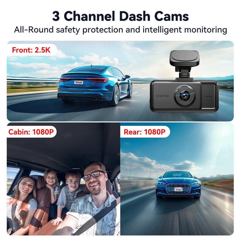 Redtiger A6 4K 3-Channel Dash Cam 5.8Ghz Wifi Voice Control Dash Cam REDTIGER Official