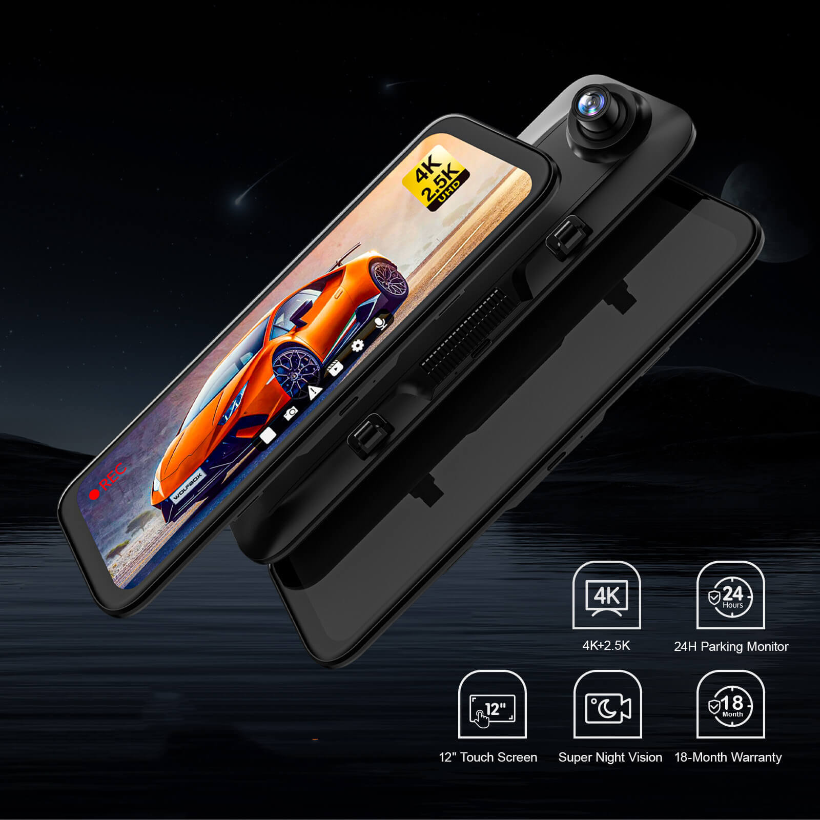 WOLFBOX G900 4K+2.5K Touch Screen Parking Monitoring Dash Cam Smart Mirror camera WOLFBOX