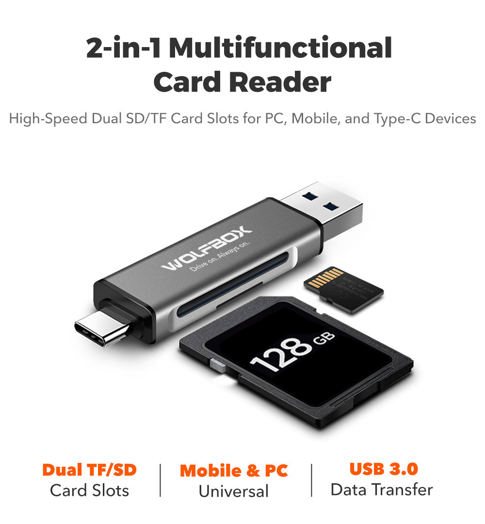 WOLFBOX 2-in-1 Card Reader with USB-C&USB-A Interface