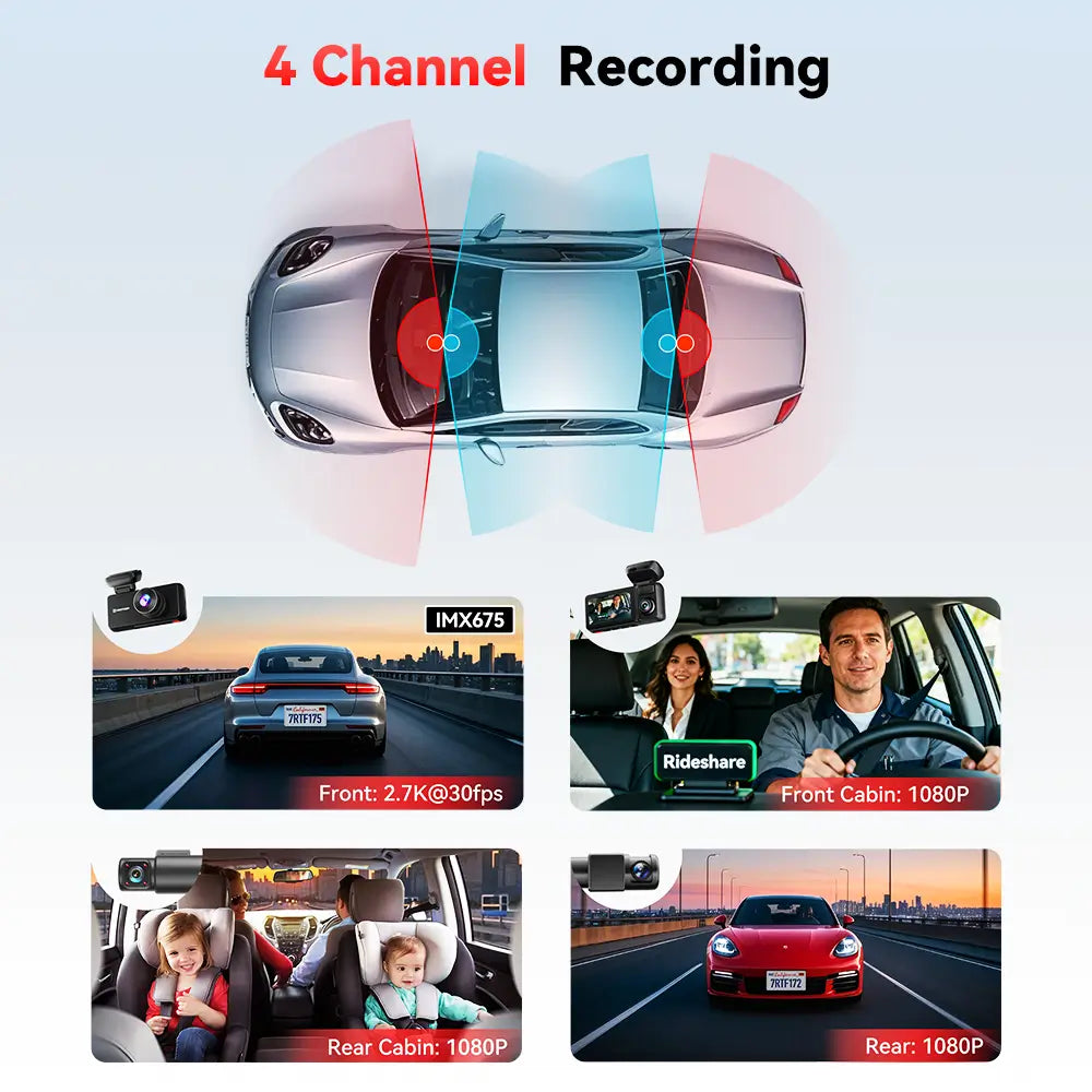 Redtiger F17 Plus 4 Channels 2.7K Sony STARVIS 2 5.8 Ghz Wifi Touch Screen Dash Cam REDTIGER Official