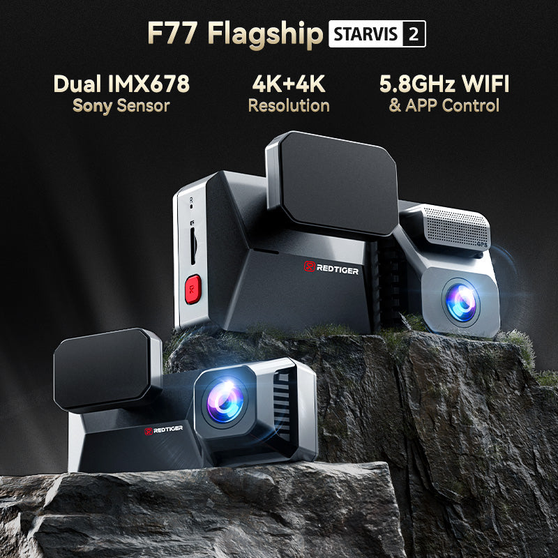 F77 Starvis2 4K+4K Dual IMX678 Voice Control 5.8GHz WIFI Dash Cam REDTIGER Official