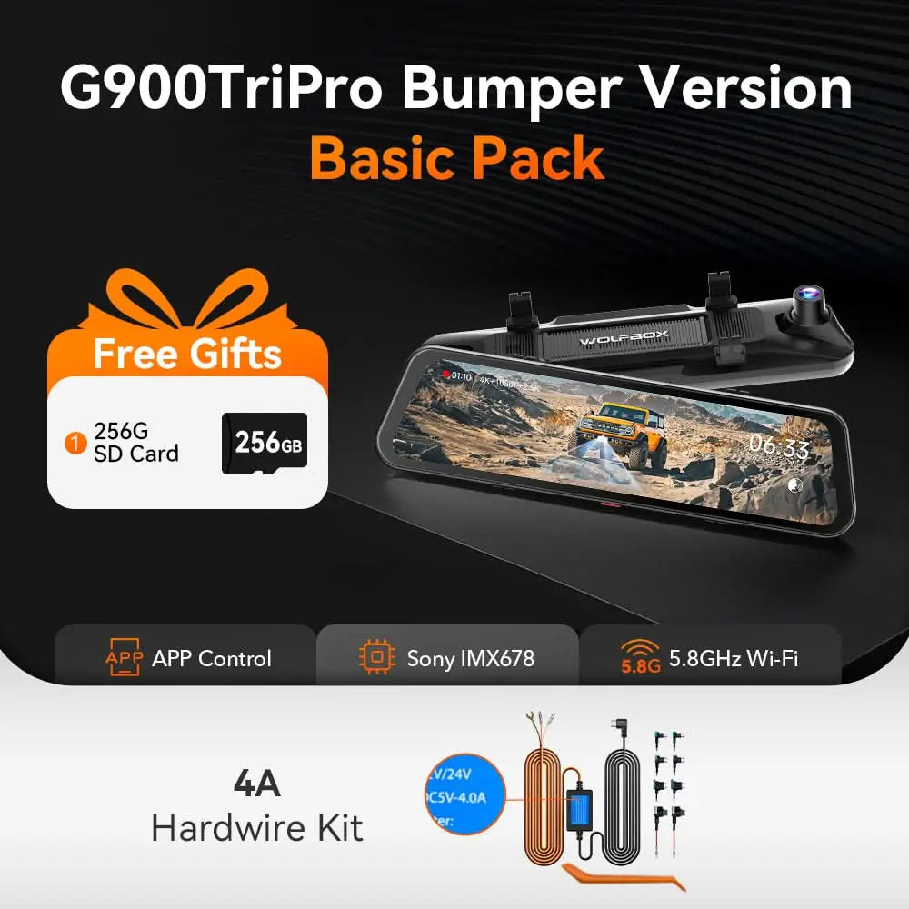 WOLFBOX G900 TriPro Bumper Version 3 Channel Rearview Mirror Camera - WOLFBOX