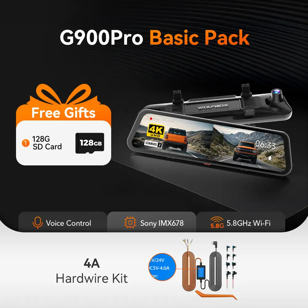 WOLFBOX G900Pro 12MP WiFi Touch Screen Rear View Mirror Dash Cam Smart Mirror Camera - WOLFBOX