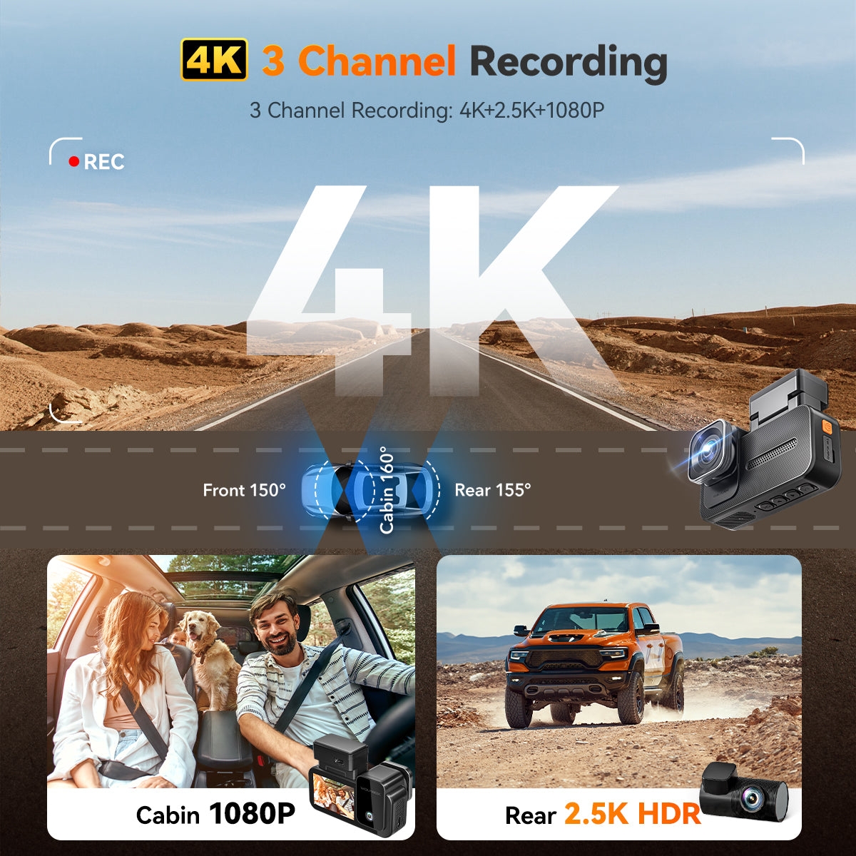 WOLFBOX X5 3 Channel Touchscreen WiFi Mini Dash Camera WOLFBOX