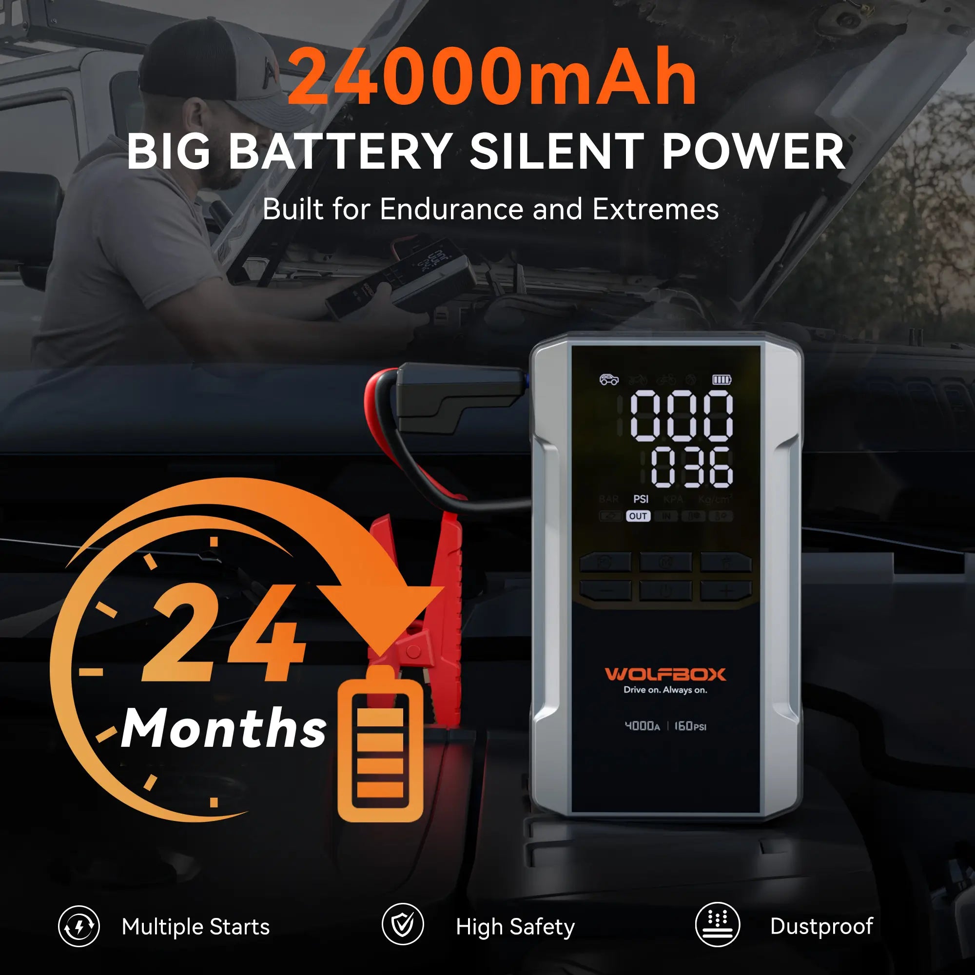 24000mAh battery jump starter with air compressor
