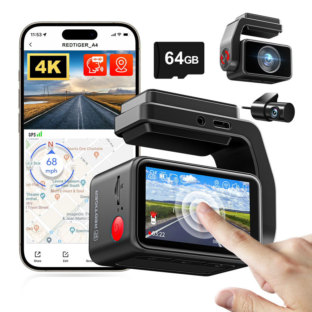 Redtiger A4 4K+1080P 5.8GHz WIFI Voice Control Dash Cam Hot Sales REDTIGER Official