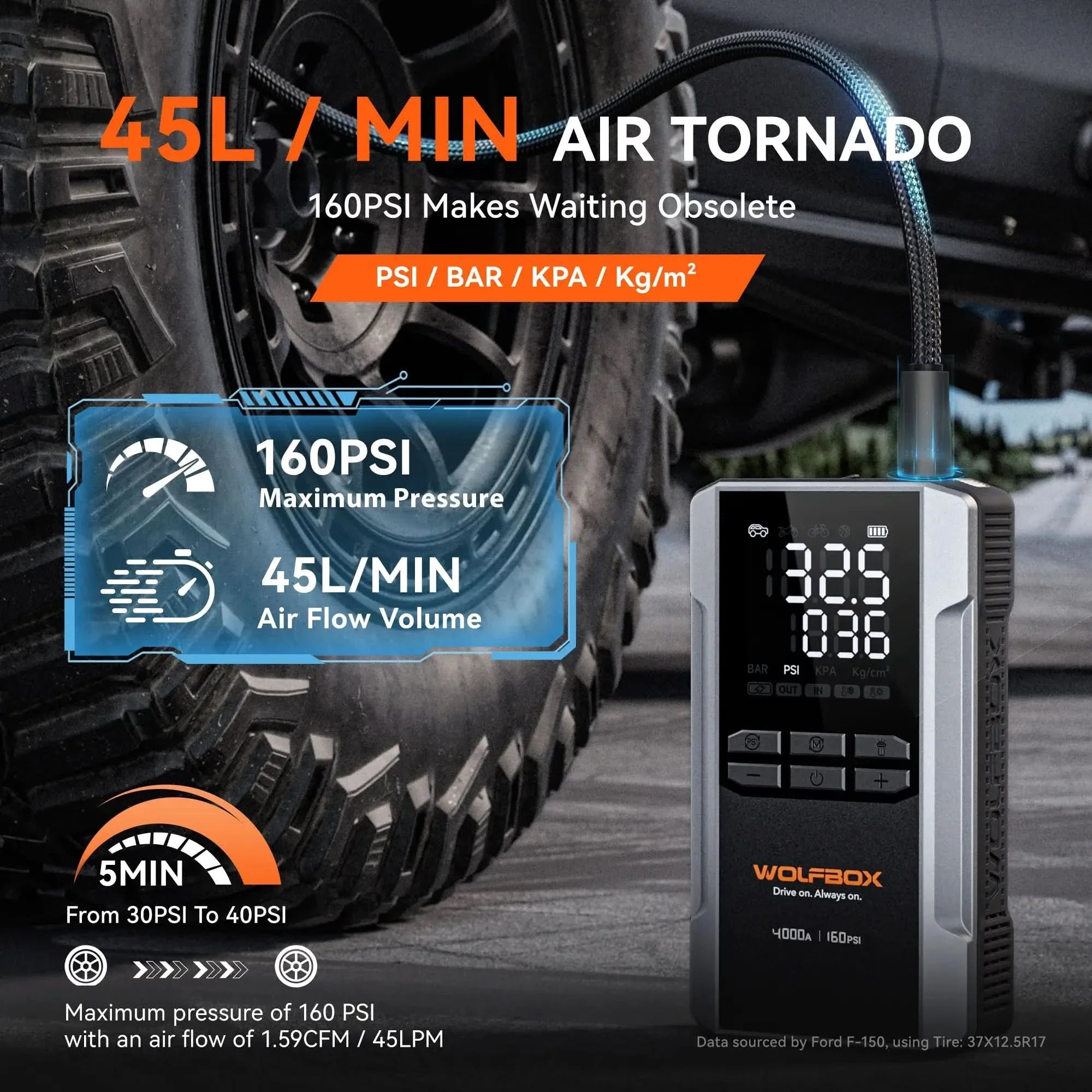 Car Jump Starter with 45 L/min Air Compressor