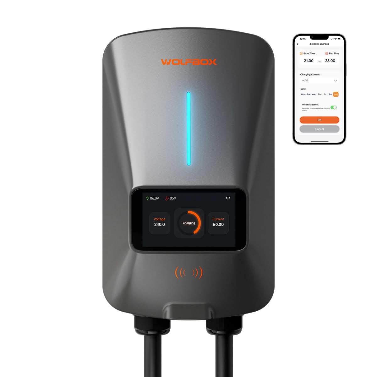 WOLFBOX WiFi Level 2 Electric Car EV Charger 25ft Cable Charging Station charger WOLFBOX