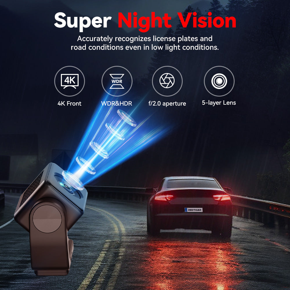 Redtiger A4 4K+1080P 5.8GHz WIFI Voice Control Dash Cam Hot Sales REDTIGER Official