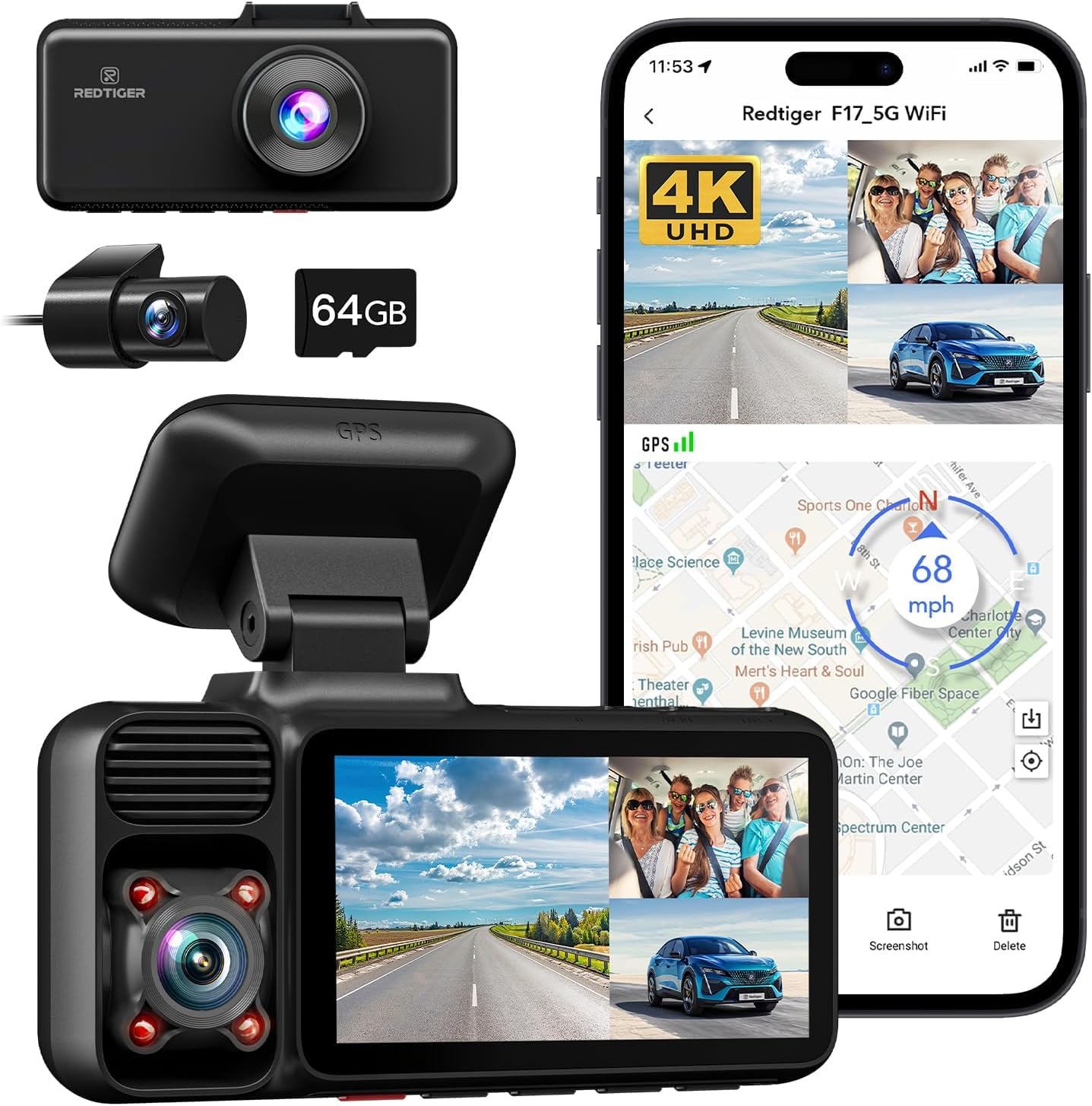 Redtiger F17 3-Channel 5G Wifi Dash Cam