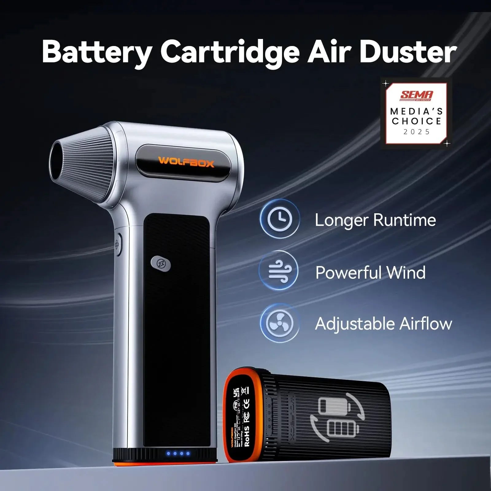 WOLFBOX MF200 Compressed Air Duster - Swappable Battery Cartridge - WOLFBOX