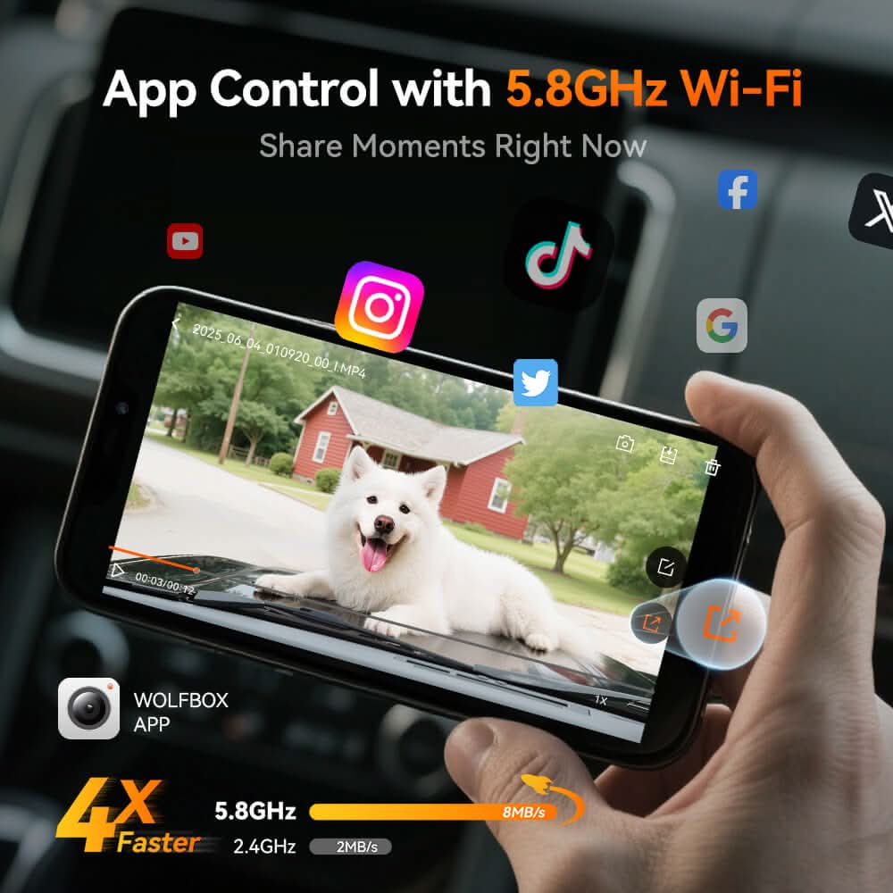 WOLFBOX G900Pro 12MP WiFi Touch Screen Rear View Mirror Dash Cam Smart Mirror Camera - WOLFBOX