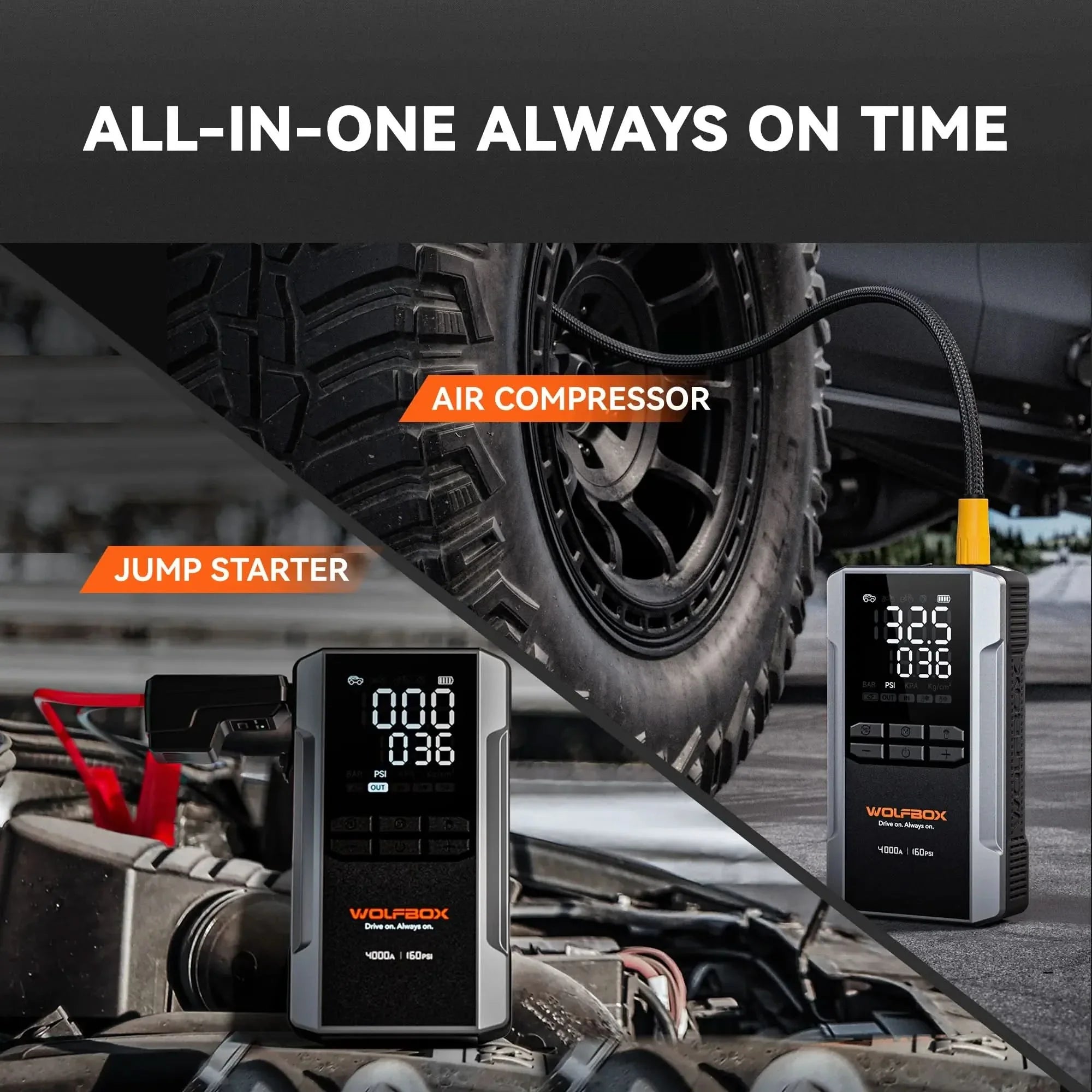 All in one jump starter with air compressor