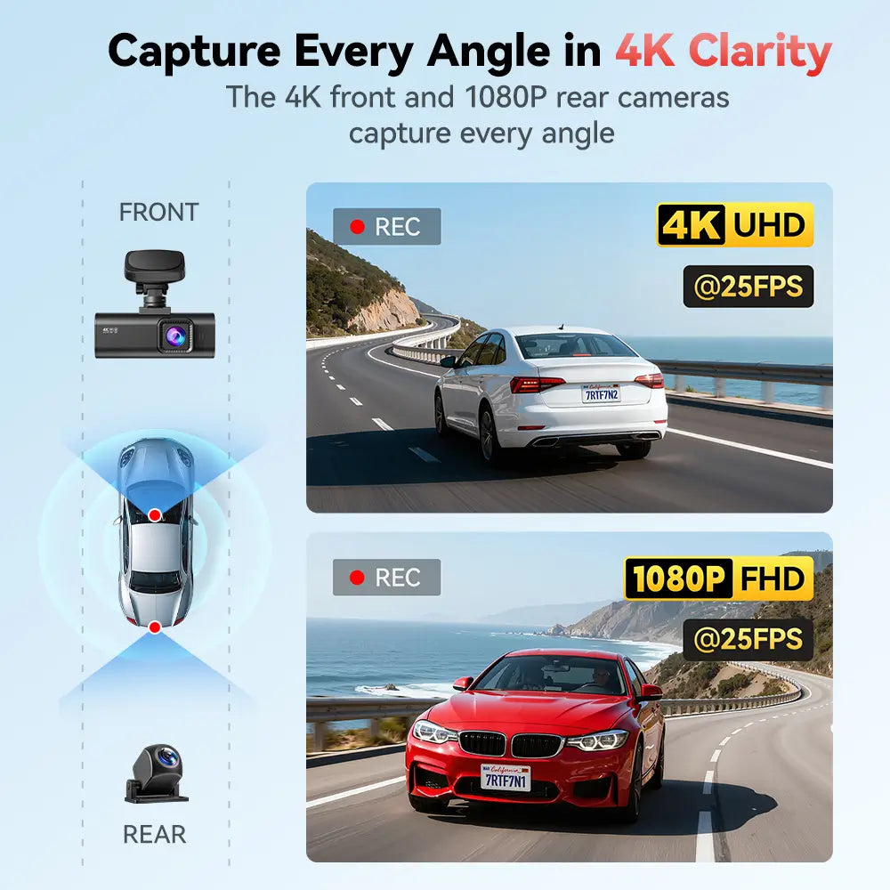 Redtiger F7N 4K Dual Front and Rear Dash Cam With 64GB SD Card