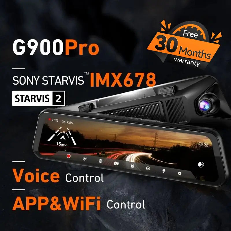 WOLFBOX G900Pro 12MP WiFi Touch Screen Rear View Mirror Dash Cam Smart Mirror with Exclusive 30-Month Warranty - WOLFBOX