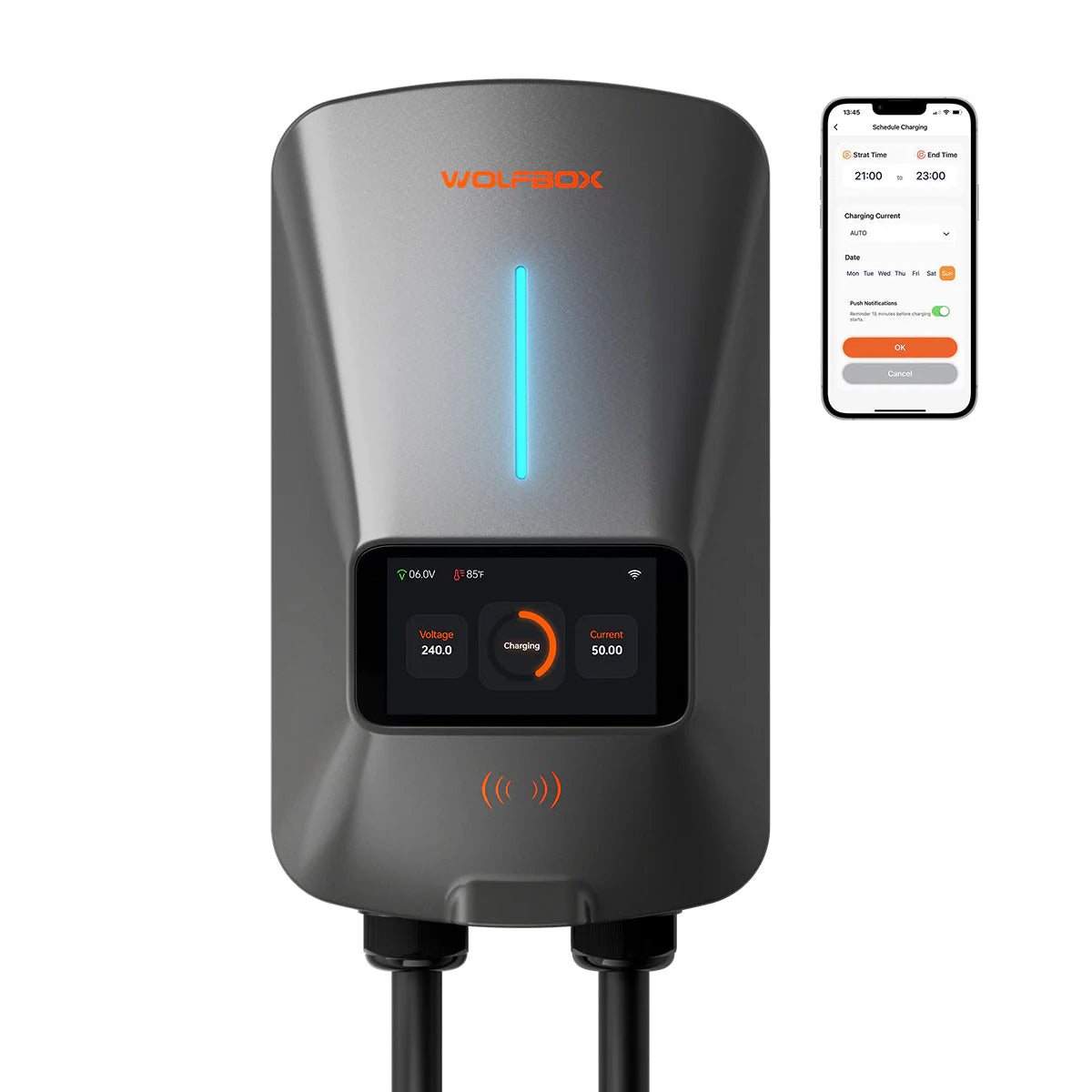 WOLFBOX WiFi Level 2 Electric Car EV Charger 25ft Cable Charging Station