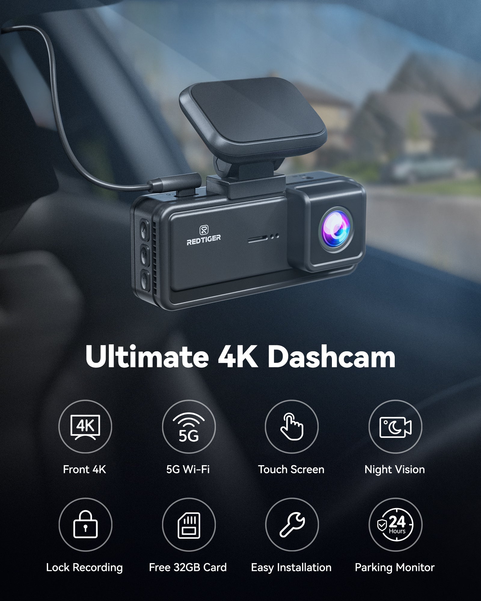 Redtiger F8 5GHz Wifi Touch Screen 4K Front Dash Cam Hot Sales REDTIGER Official