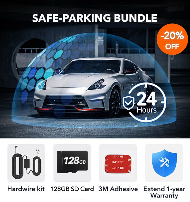 Redtiger T700 Safe-Parking Accessory Bundle Bundle REDTIGER Dash Cam T700 Hardwire kit+128GB SD Card+3M Adhesive+Extend 1-year Warranty