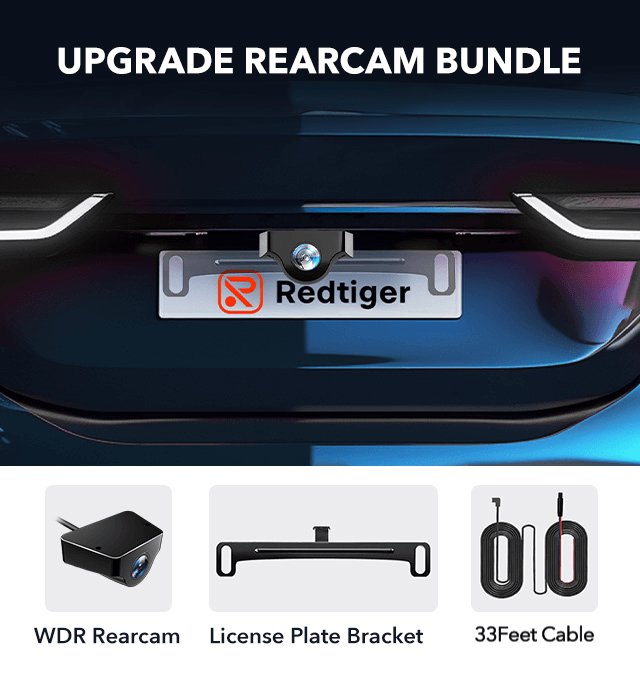 Redtiger Upgrade Rearcam Bundle (Only for F7N Series) Bundle REDTIGER Dash Cam WDR Rearcam+License Plate Bracket+33 Feet Longer Replacement Cables
