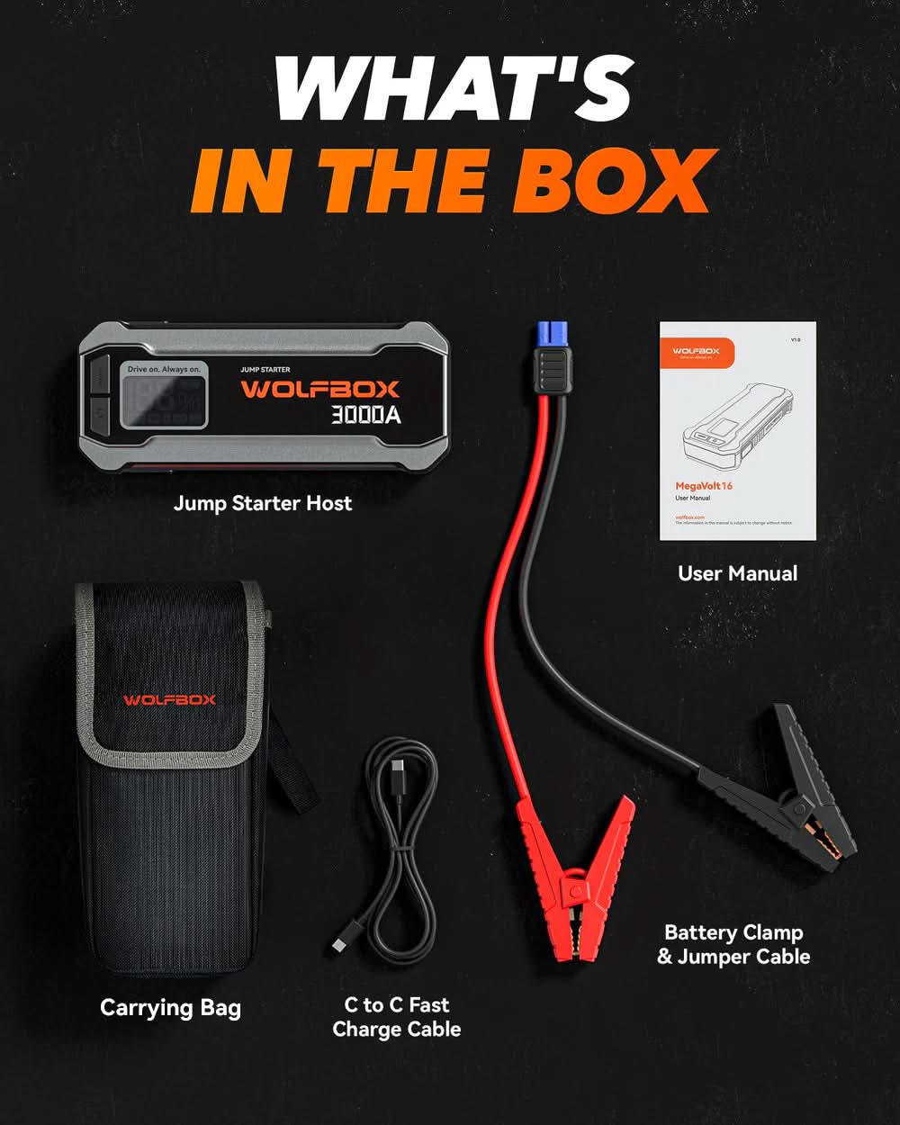 WOLFBOX MegaVolt16 Air Portable Two-in-One Jump Starter with Air Compressor - WOLFBOX
