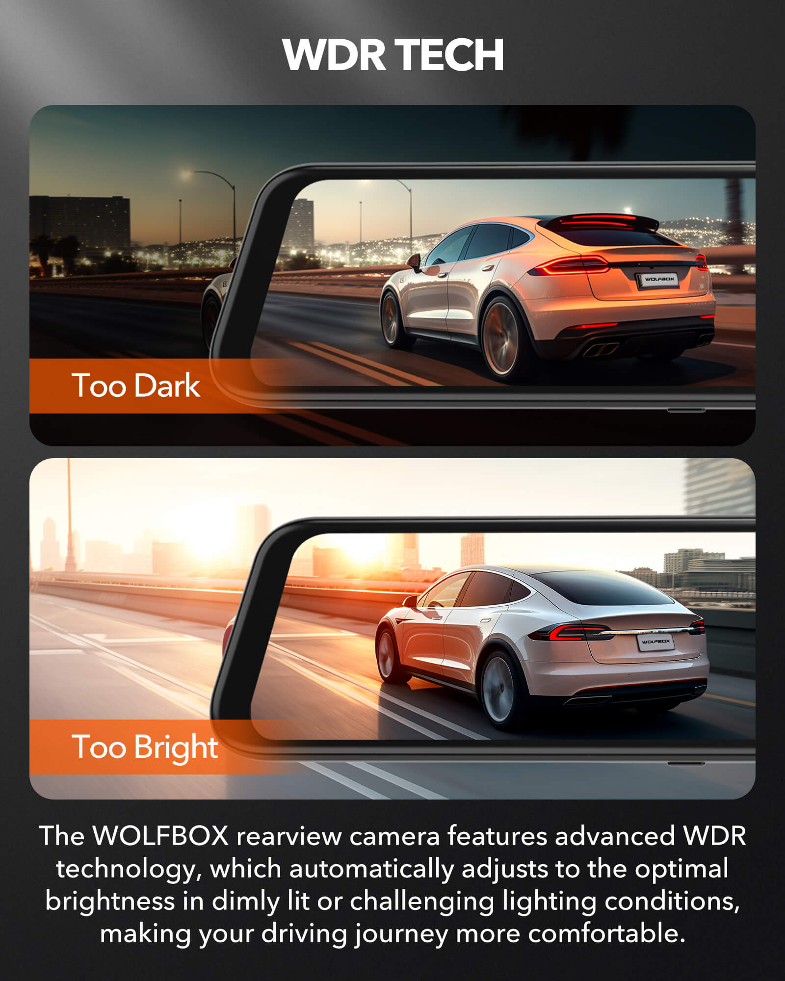 WOLFBOX G840H Wi-Fi Rear View Mirror Dash Cam camera WOLFBOX