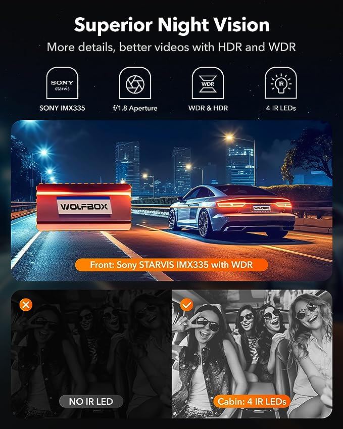 WOLFBOX i17 4K+2.5K 5G WiFi Super IR Night Vision Dash Cam camera WOLFBOX