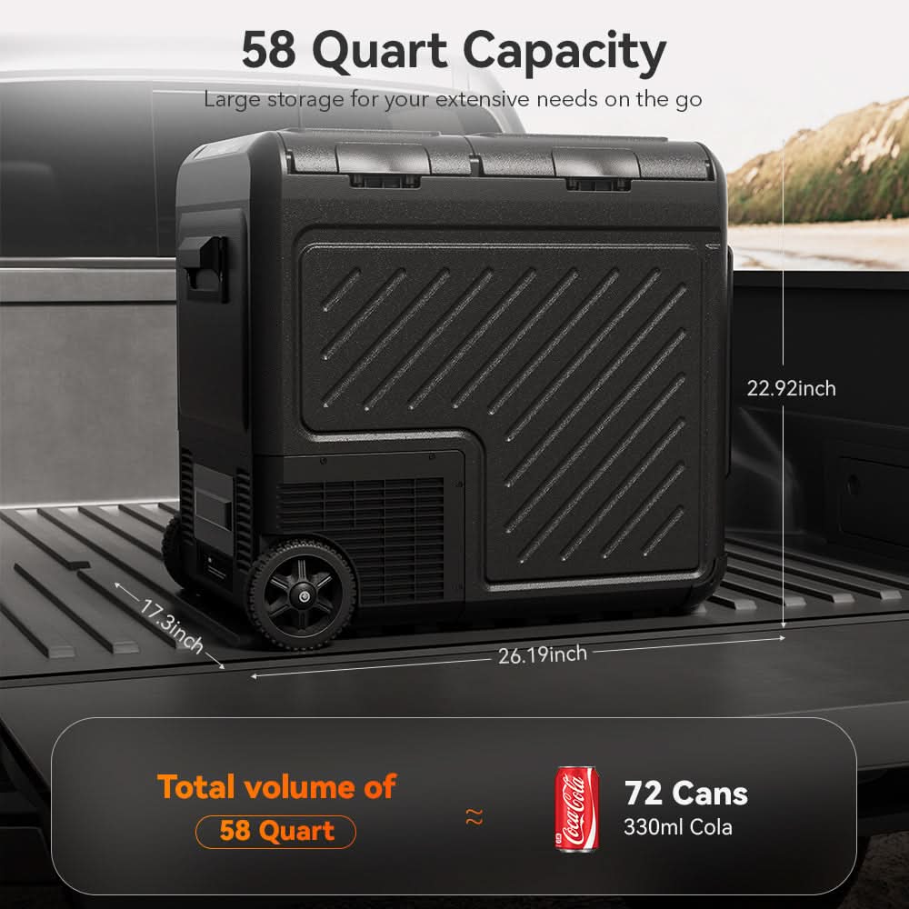 WOLFBOX 2nd Gen Dual Zone Car Fridge with App Control - 39/48/58qt, 12/24V DC Car Fridge WOLFBOX
