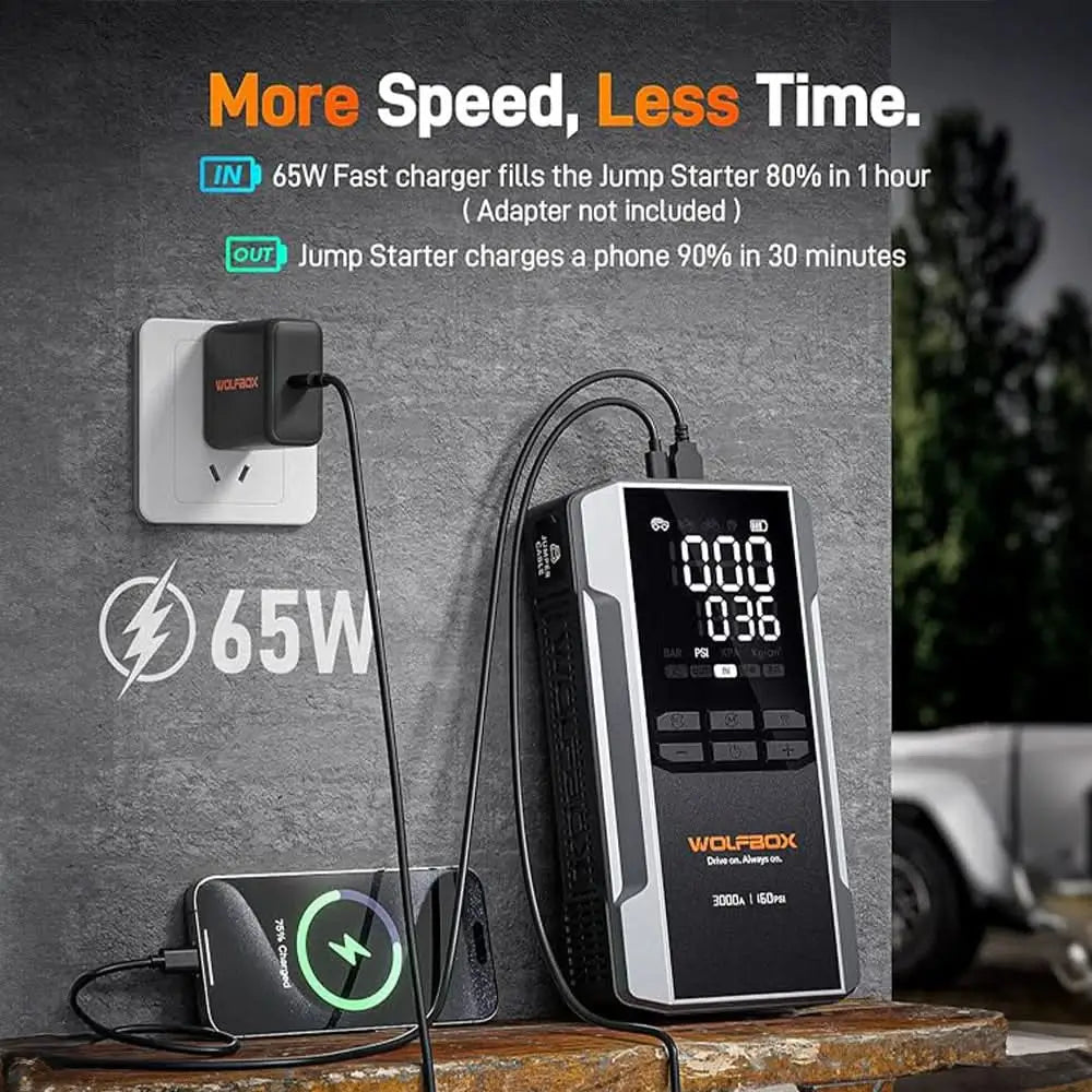fast charging  jump starter with air compressor