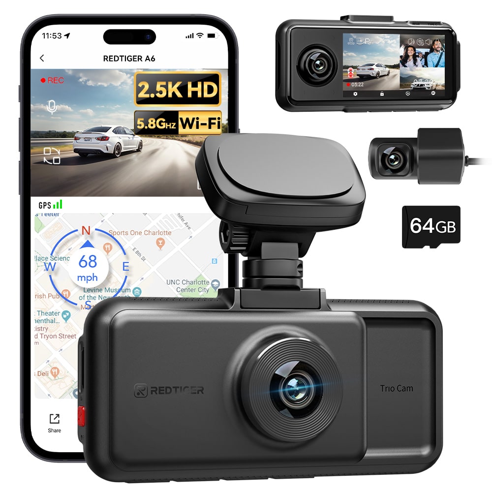 Redtiger A6 4K 3-Channel Dash Cam 5.8Ghz Wifi Voice Control Dash Cam REDTIGER Official