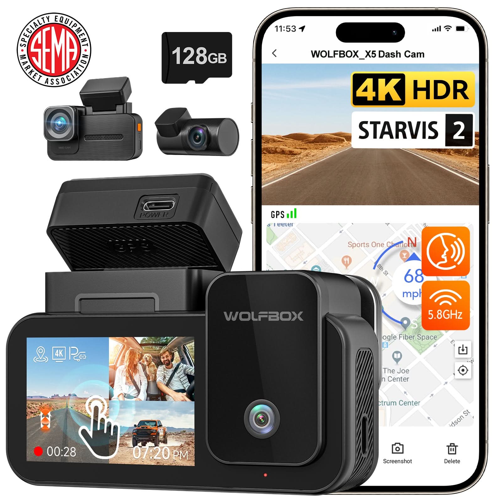 WOLFBOX X5 3 Channel Touchscreen WiFi Mini Dash Camera camera WOLFBOX