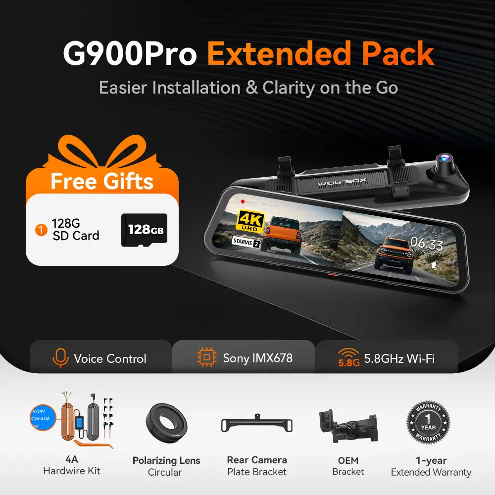 WOLFBOX G900Pro 12MP WiFi Touch Screen Rear View Mirror Dash Cam Smart Mirror Camera - WOLFBOX