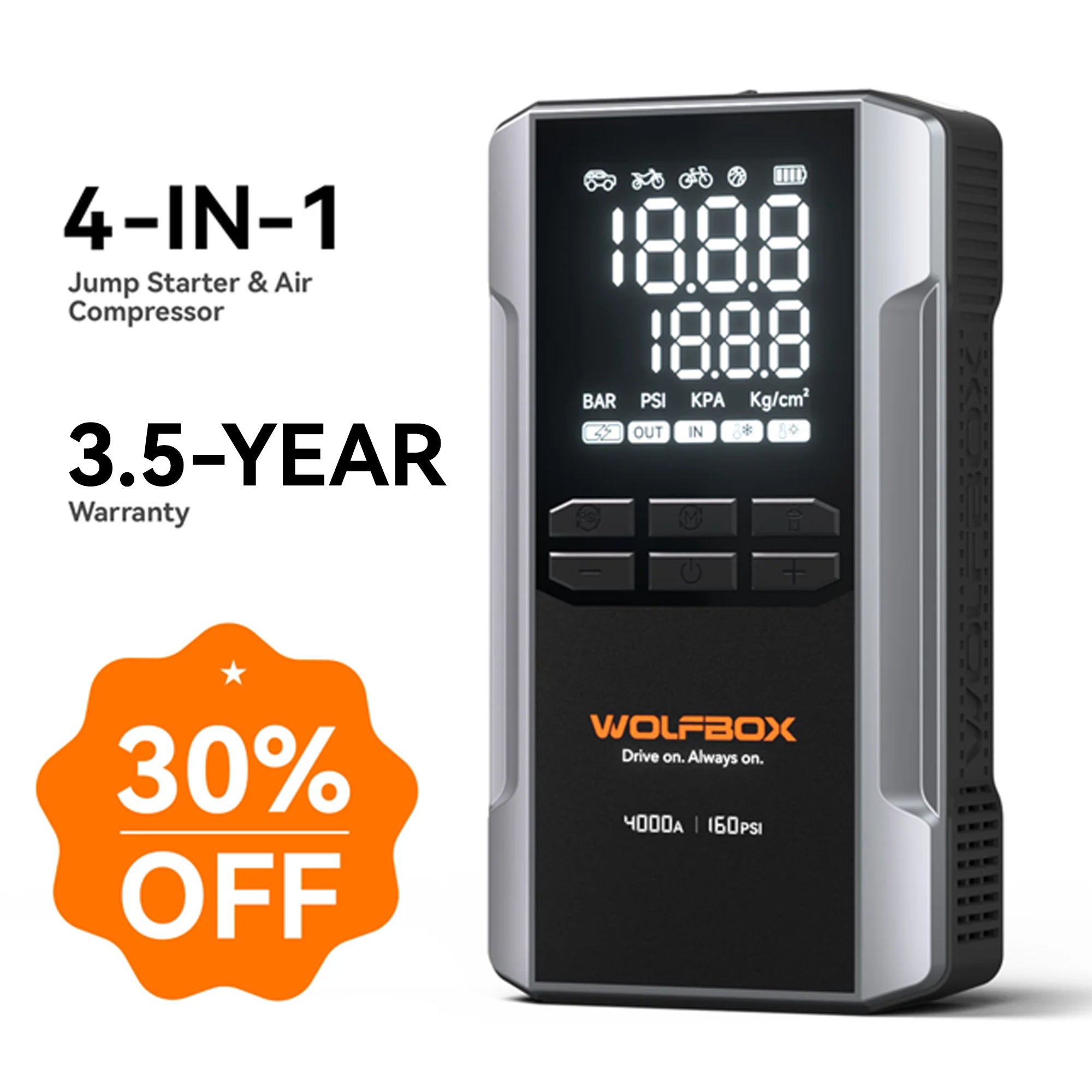 Jump Starter with Air Compressor 4-in-1 | Wolfbox MegaVolt 24Air