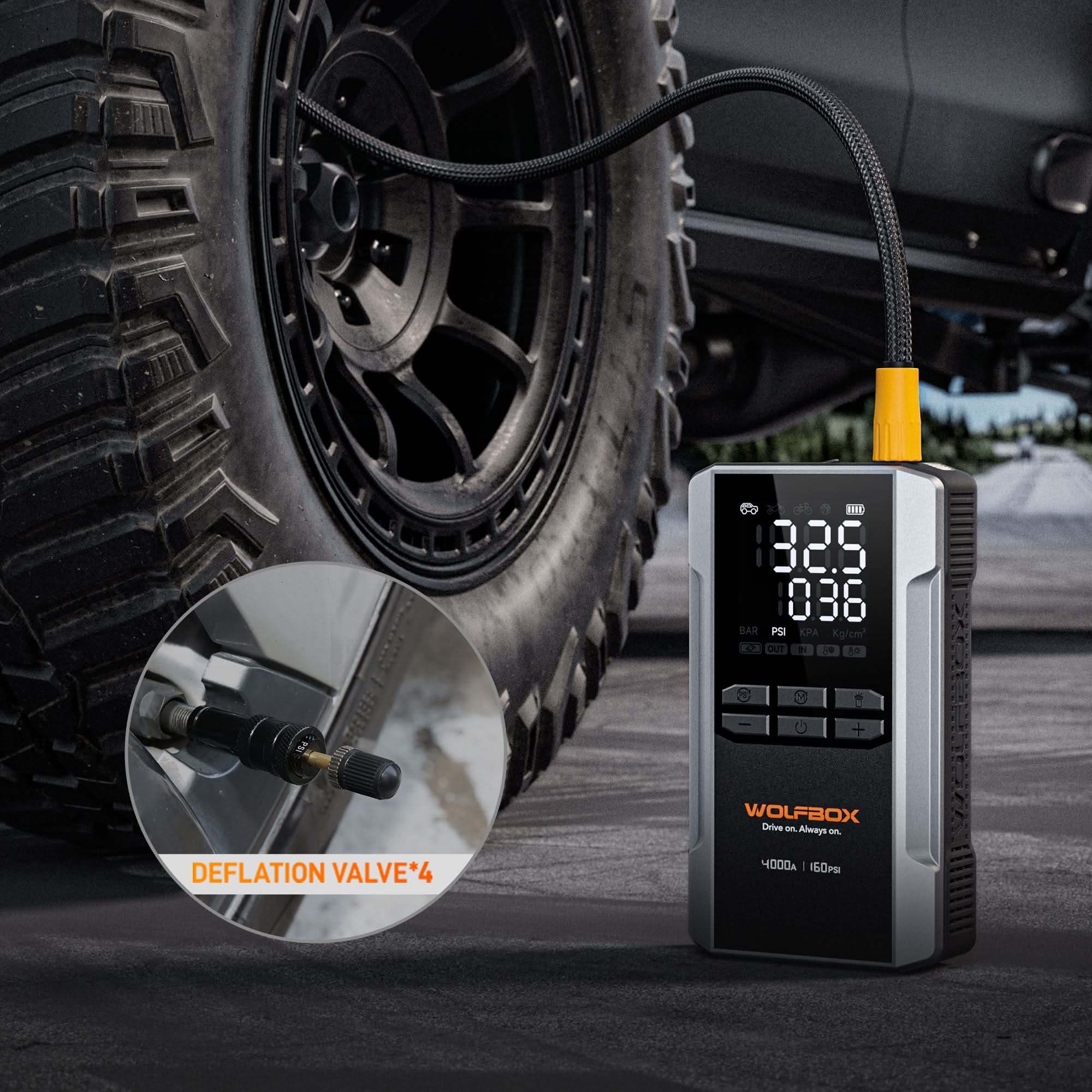 4-in-1 Jump Starter with Air Compressor | Exclusive 42-Month Warranty– Wolfbox MegaVolt 24Air