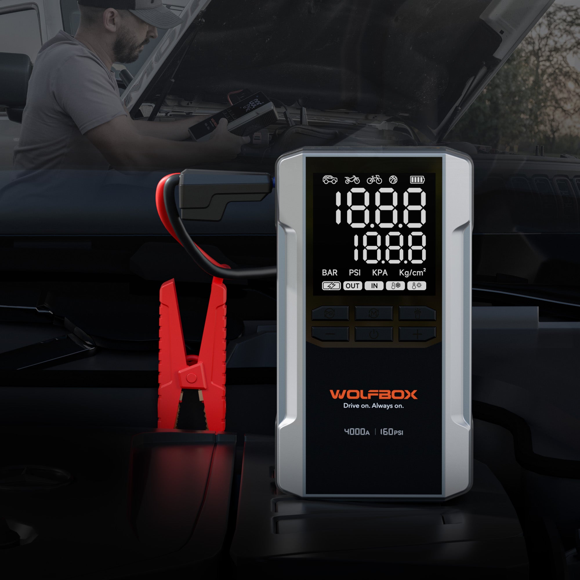 4-in-1 Jump Starter with Air Compressor Tire Inflator | Exclusive 42-Month Warranty – Wolfbox MegaVolt 24Air