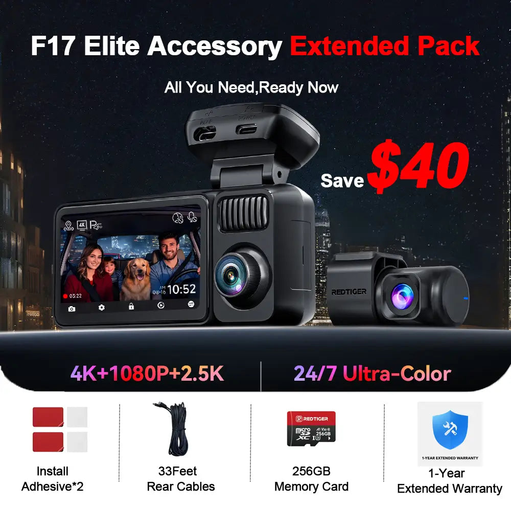 REDTIGER F17 Elite 4K 3 Channel Dash Cam Sony STARVIS 2 Dual HDR WIFI 6 Full Night Color