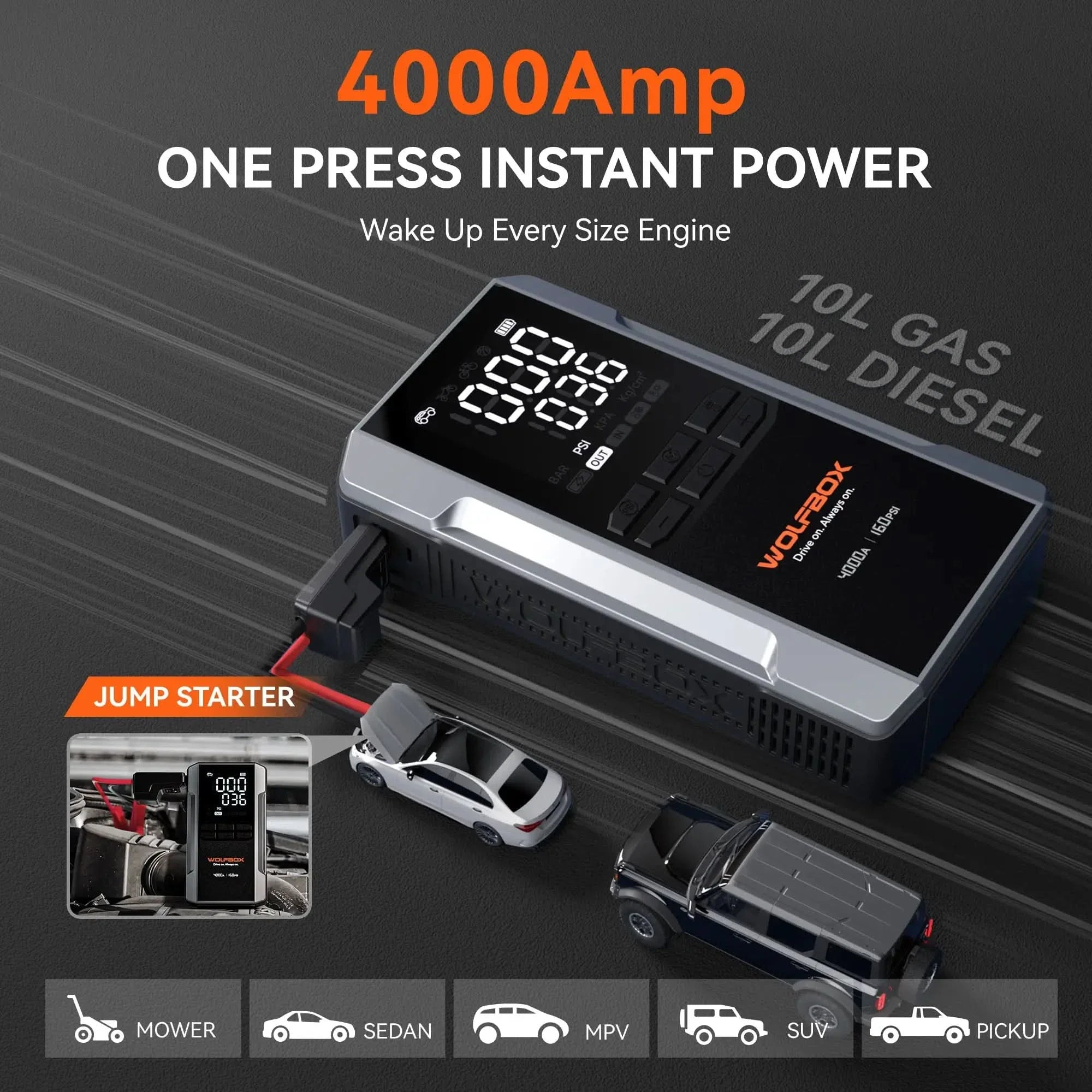 4000Amp jump starter with air compressor