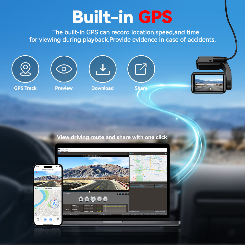 Redtiger A4 4K+1080P 5.8GHz WIFI Voice Control Dash Cam Hot Sales REDTIGER Official