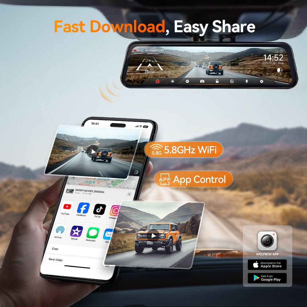 Preorder-WOLFBOX G900 TriPro Bumper Version 3 Channel Rearview Mirror WOLFBOX