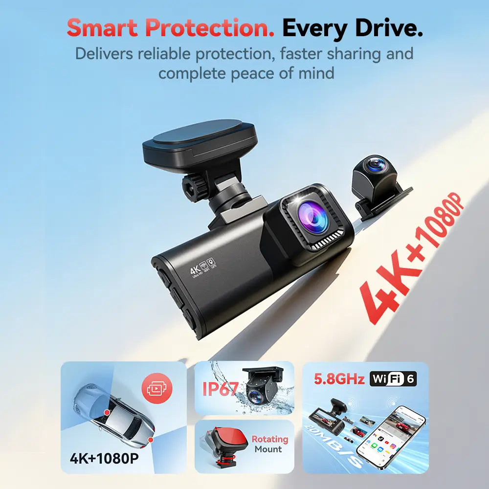 Redtiger F7N 4K Dual Front and Rear Dash Cam With 64GB SD Card