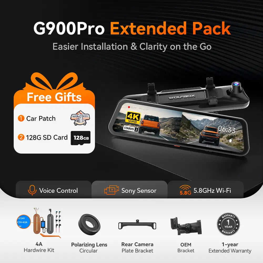 WOLFBOX G900Pro 12MP WiFi Touch Screen Rear View Mirror Dash Cam Smart Mirror Camera - WOLFBOX