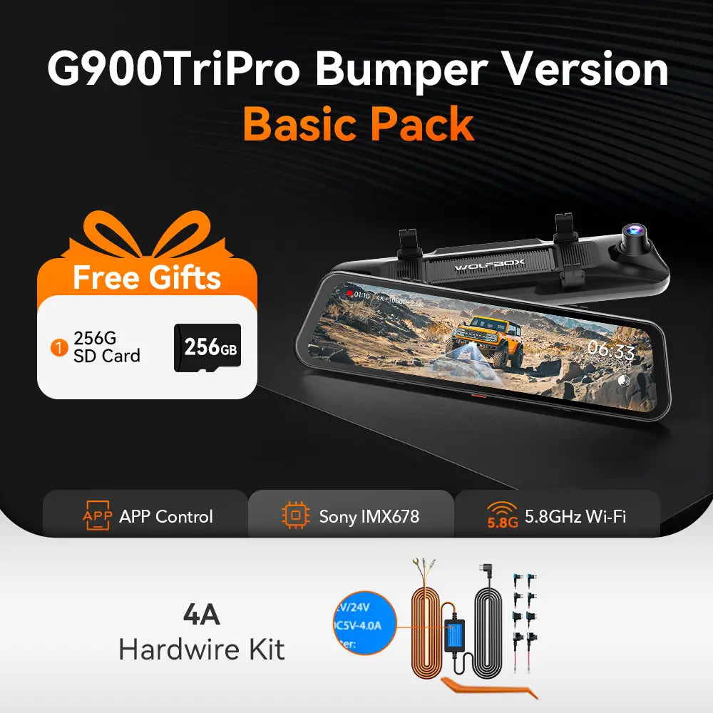 WOLFBOX G900 TriPro Bumper Version 3 Channel Rearview Mirror Dash Camera Mirror Camera - WOLFBOX