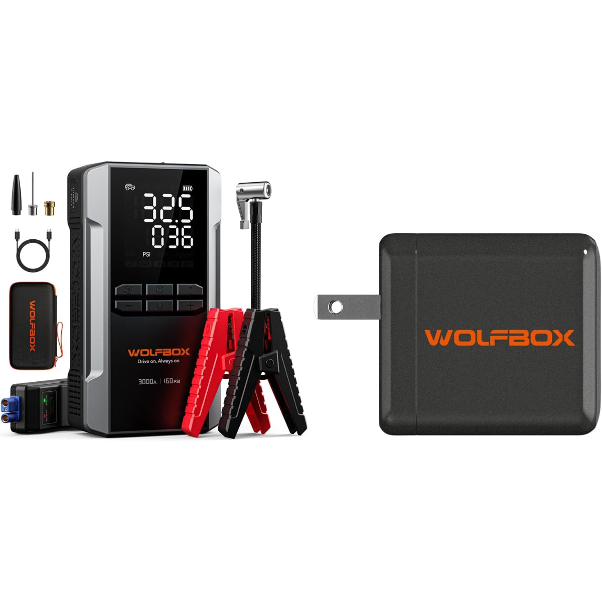 WOLFBOX Versatile 65W USB C Charger for Jump Starter and Tire Inflator Accessory WOLFBOX