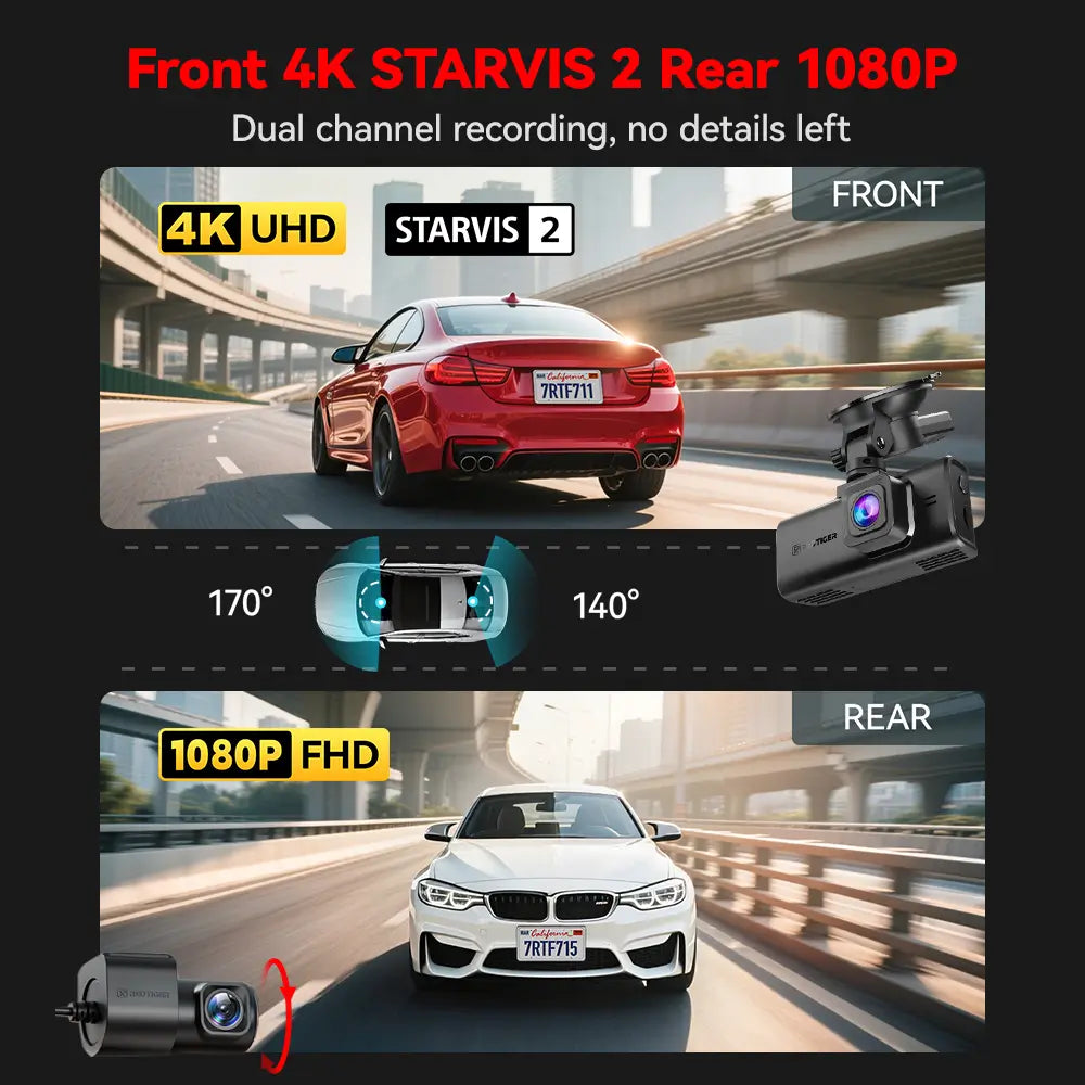 Redtiger F7NT 4K Sony STARVIS 2 HDR WiFi 6 Touch Screen Voice Contral Dual Dash Cam