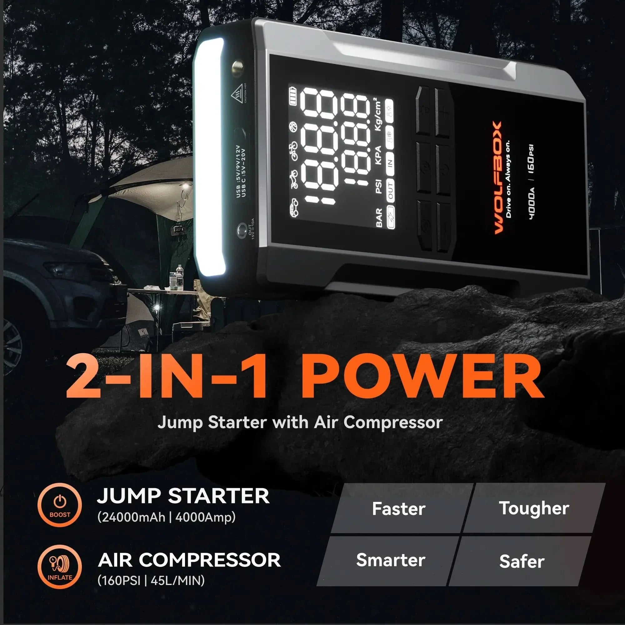 2-in-1 jump starter with air compressor